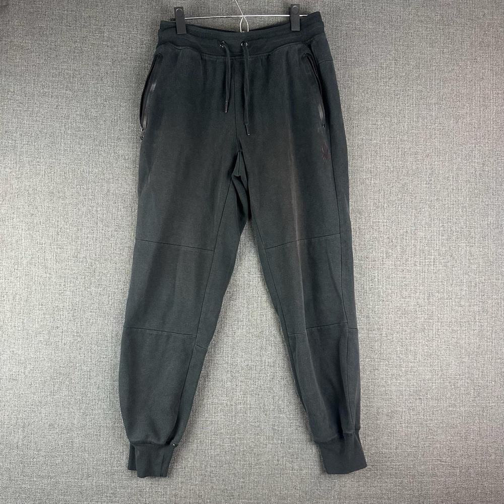 Spyder Active Pants Mens Medium Black Joggers‎ Tapered Zip Pockets Logo Outdoor